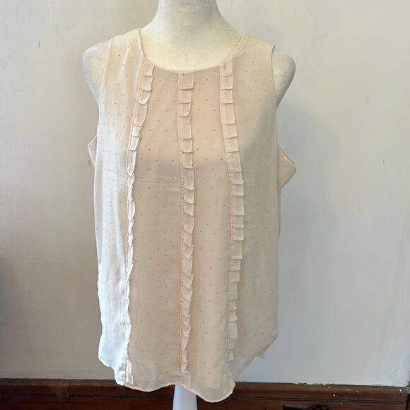 Loft cream pink polka dot ruffle sleeveless blouse Size M - Picture 1 of 10